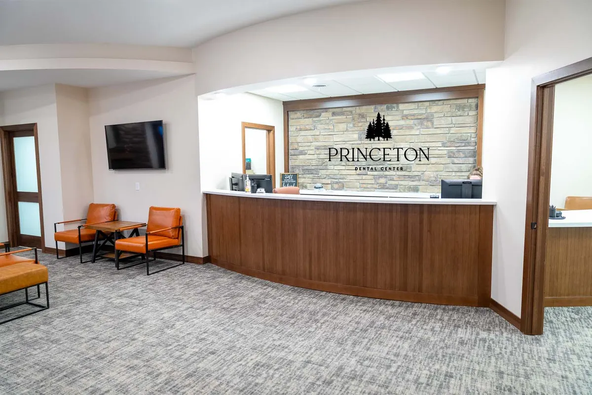 Reception counter and waiting area at Princeton Dental Center